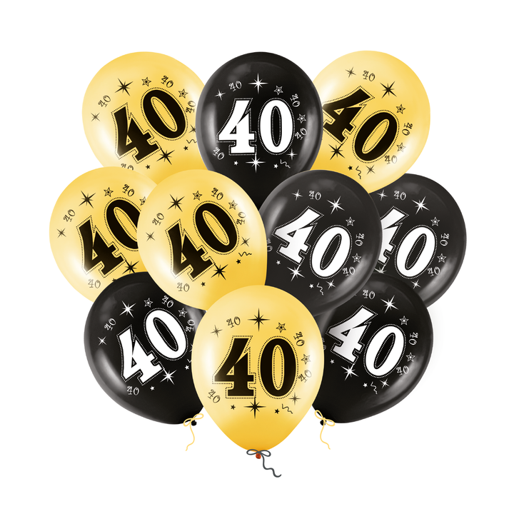 Balony złote czarne 40 urodziny 12cali 10szt.