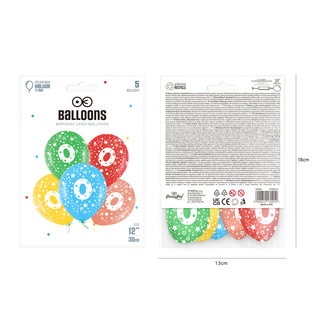 Colorful balloons with the number 0