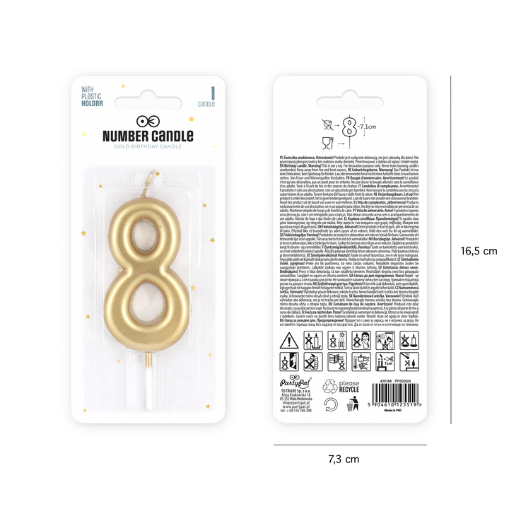 Gold number 8 candle
