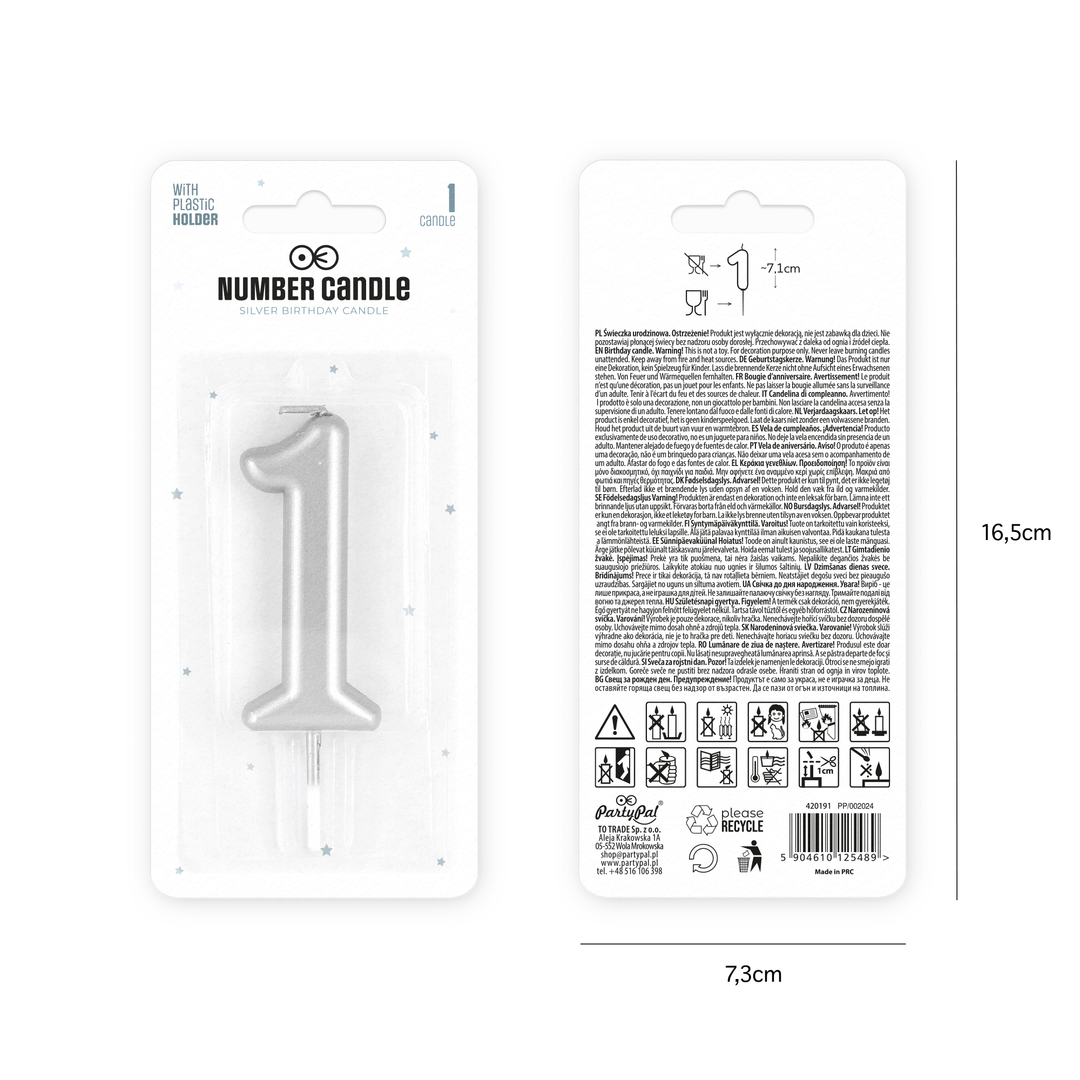 Silver number candle 1
