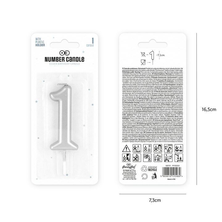 Silver number candle 1