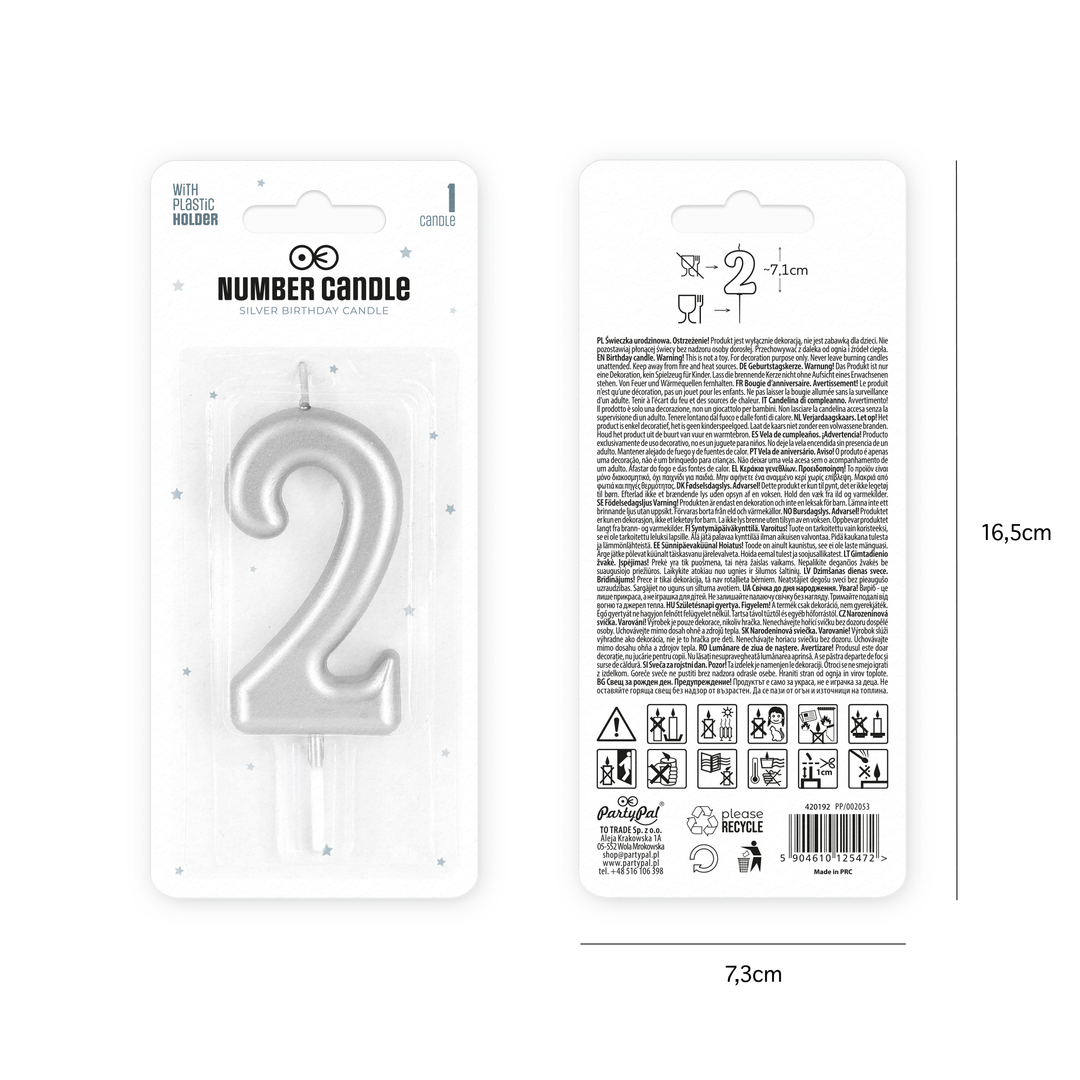 Silver number 2 candle