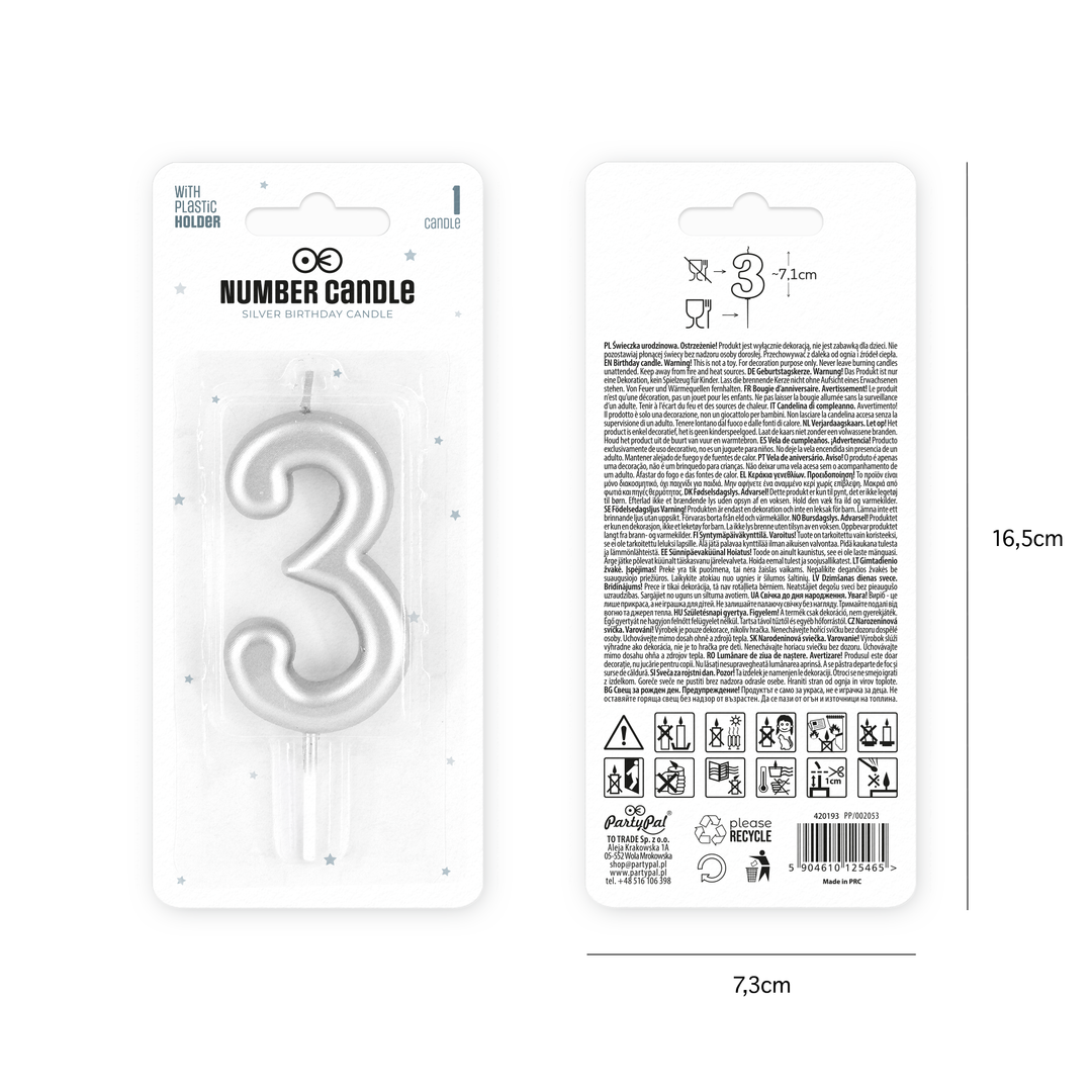 Silver number 3 candle