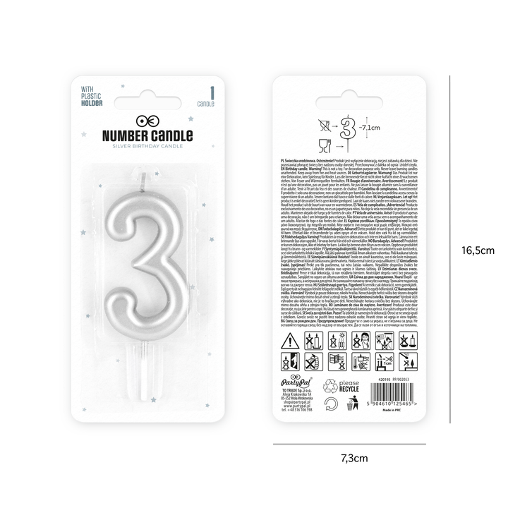 Silver number 3 candle