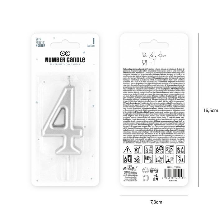 Silver number 4 candle