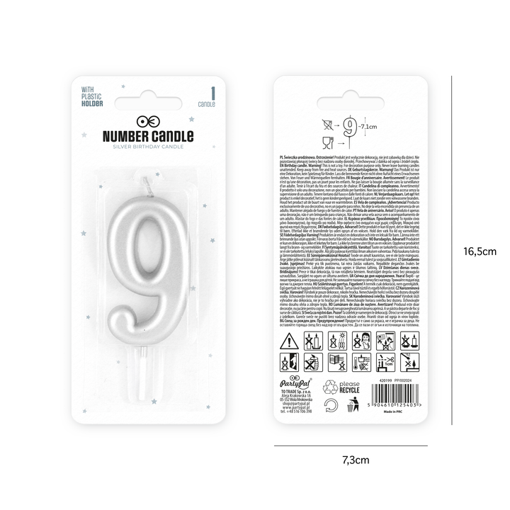Silver number 9 candle