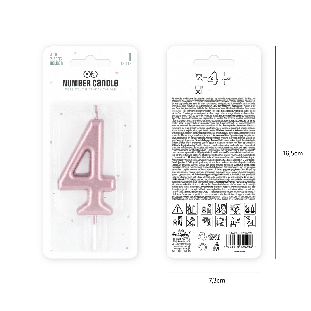 Rose gold number 4 candle