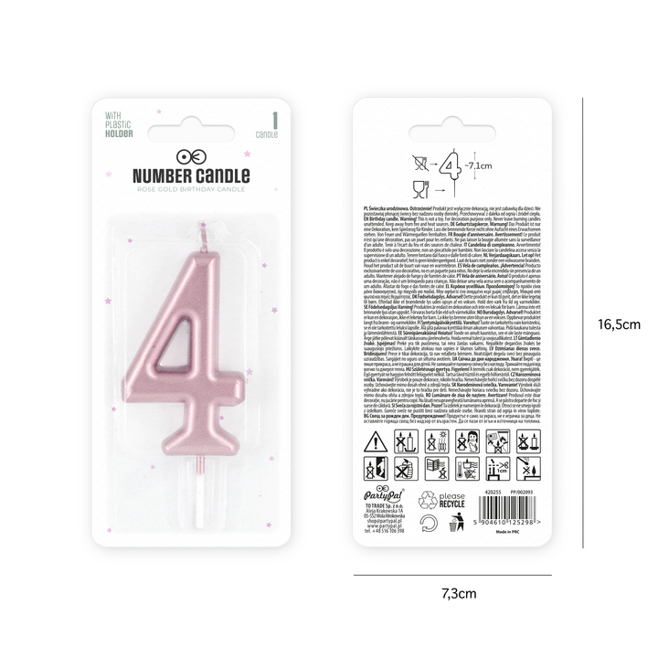 Rose gold number 4 candle