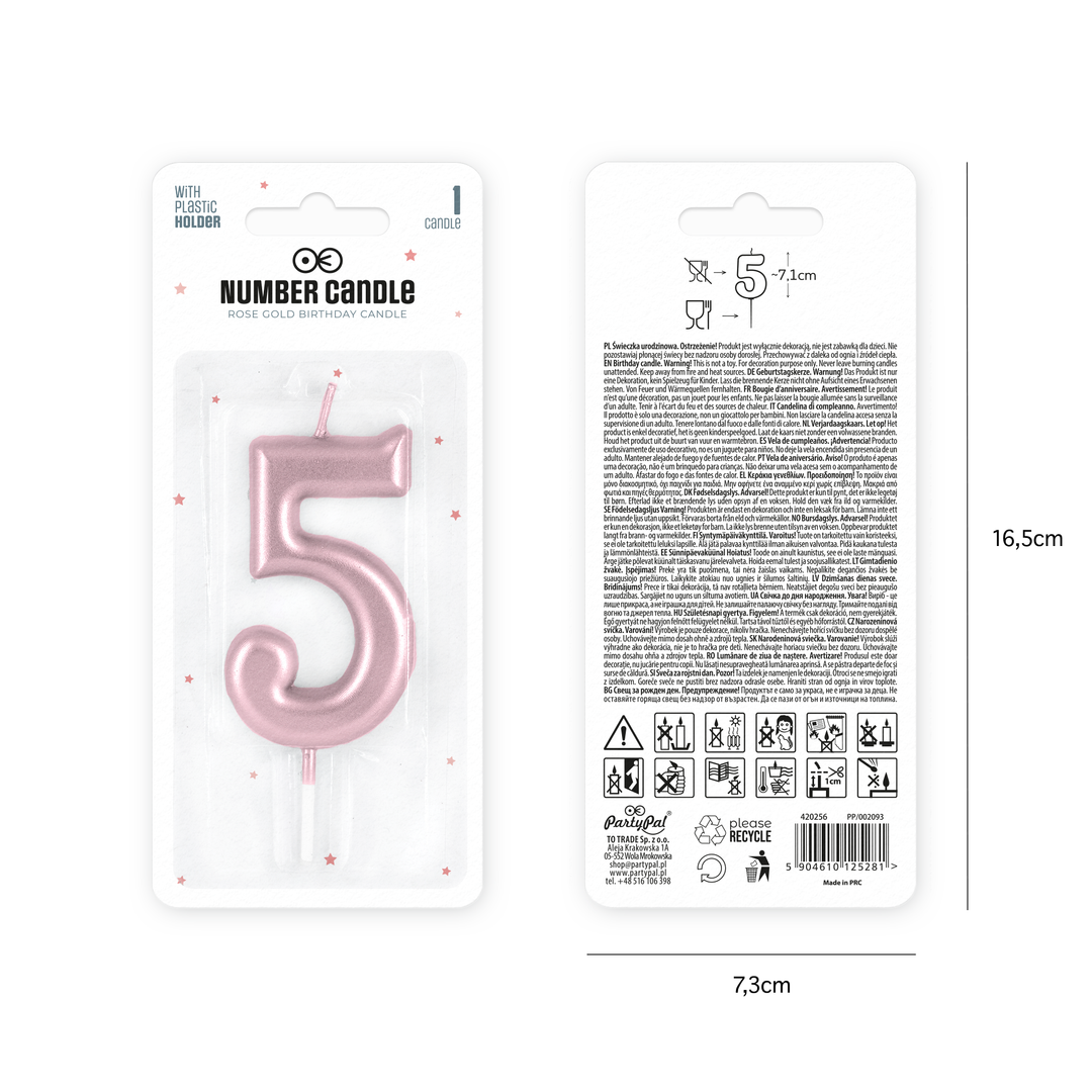 Rose gold number 5 candle