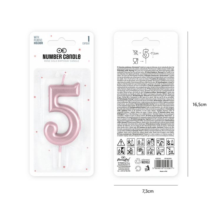 Rose gold number 5 candle