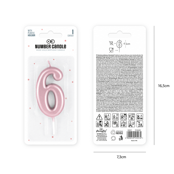 Rose gold number 6 candle