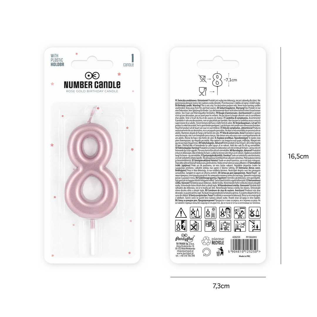 Rose gold number 8 candle