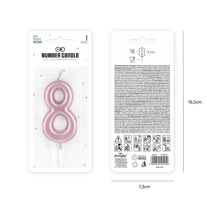 Rose gold number 8 candle