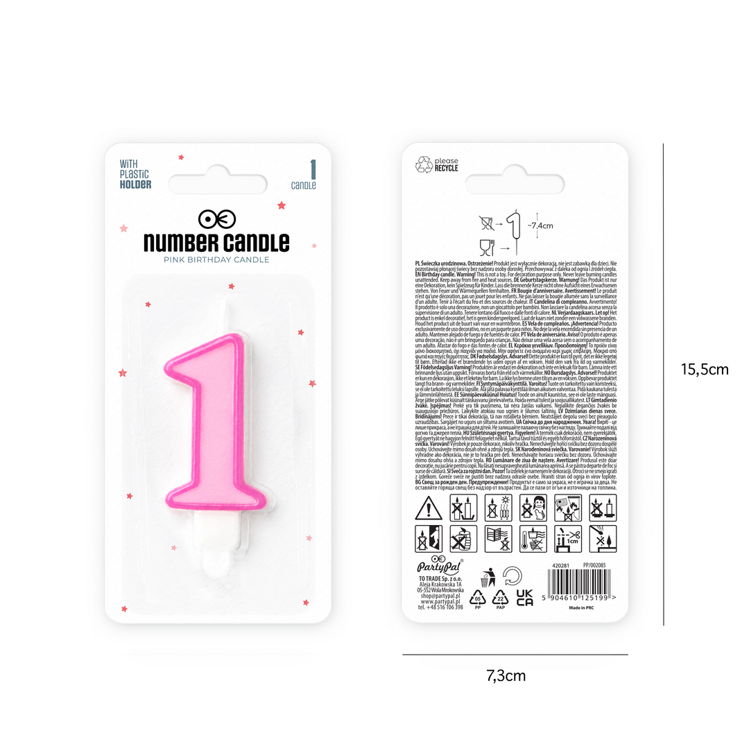 Pink number 1 candle