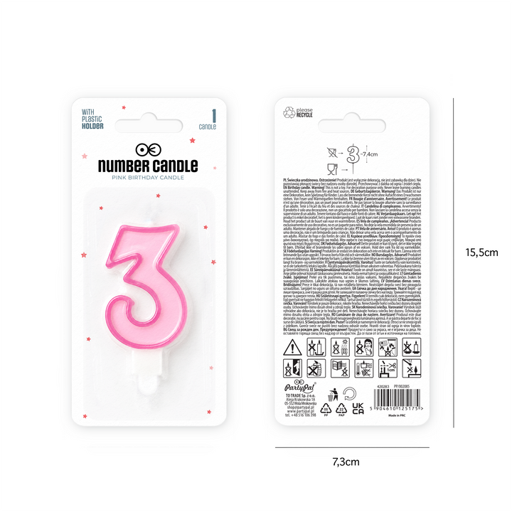 Pink number 3 candle