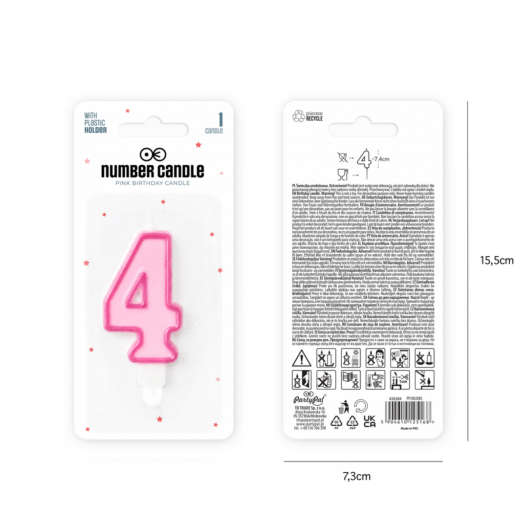 Pink number 4 candle