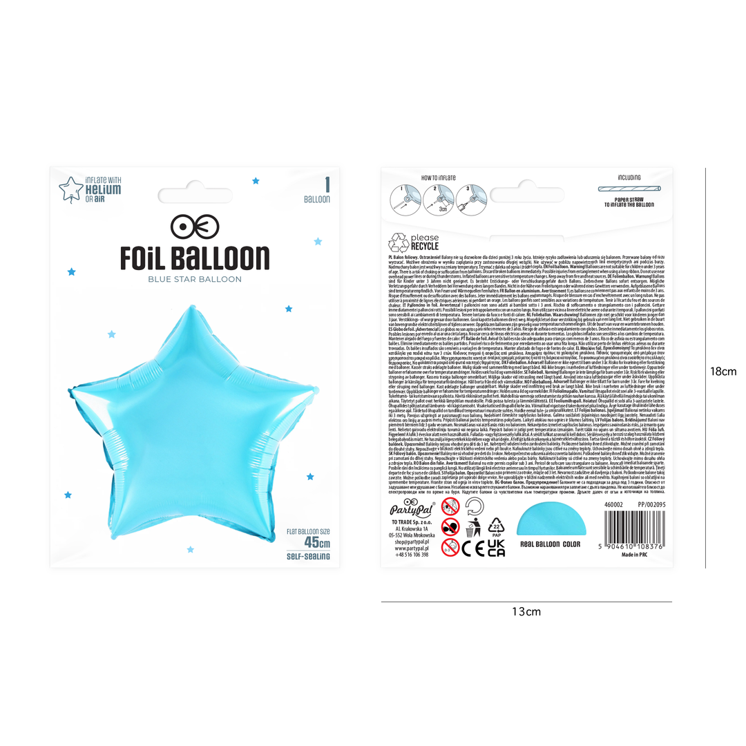 Balon foliowy Gwiazda niebieski 18cali