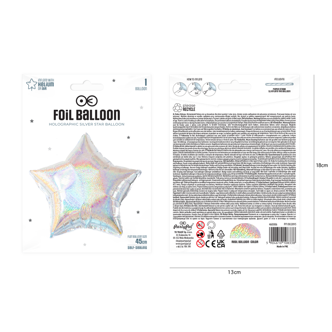 Balon foliowy Gwiazda holograficzny srebrny 18cali