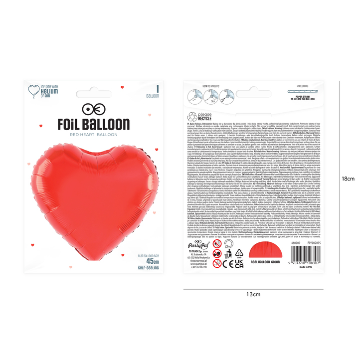 Balon foliowy Serce czerwony 18cali