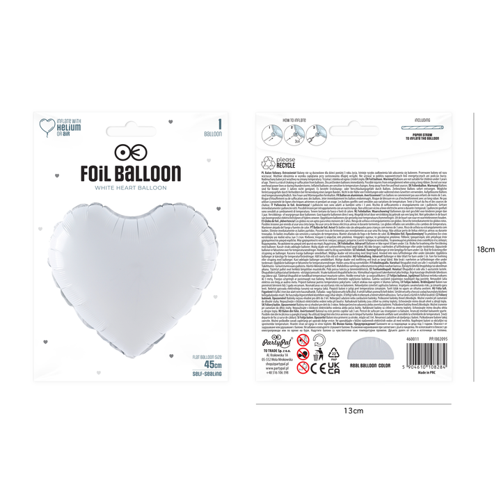 Heart Foil Balloon, White, 18 Inches