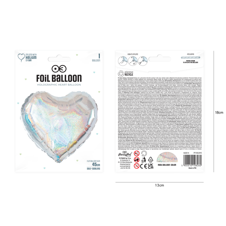 Balon foliowy Serce holograficzny srebrny 18cali