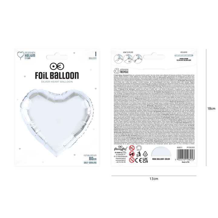 Balon foliowy Serce srebrny 32cale