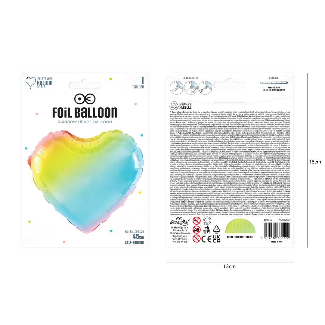 Balon foliowy Serce kolorowy 18cali