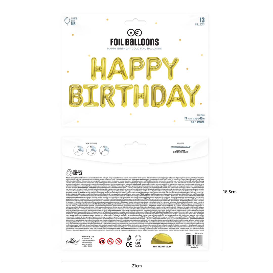 Balon foliowy napis HAPPY BIRTHDAY złoty