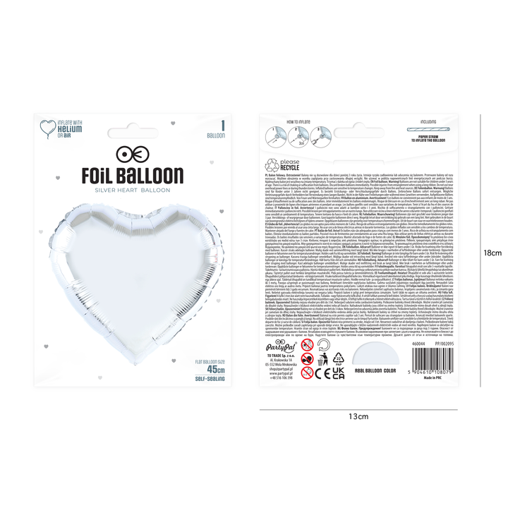 Balon foliowy Serce srebrny 18cali