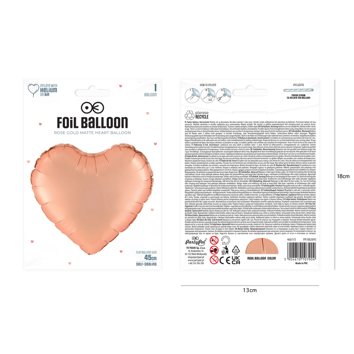 Balon foliowy Serce matowy rose gold 18cali