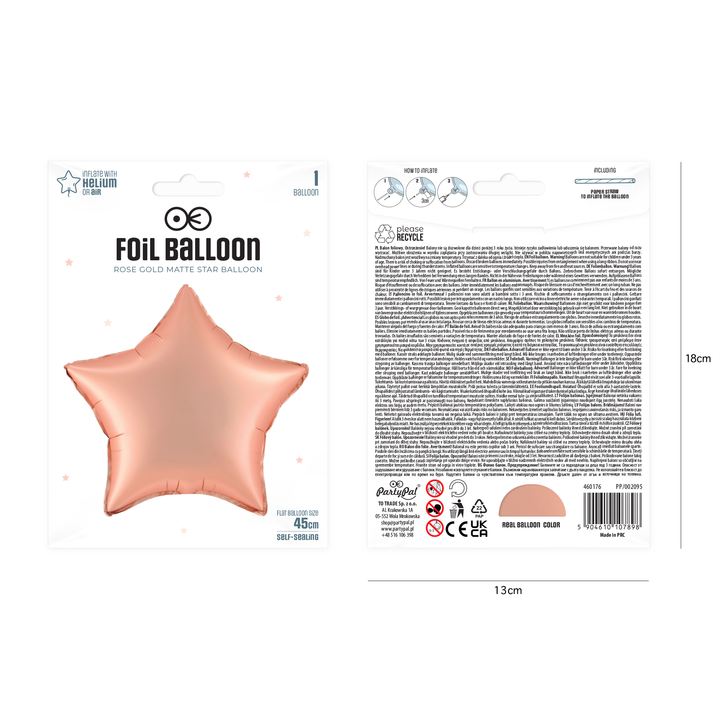 Balon foliowy Gwiazda matowy rose gold 18cali