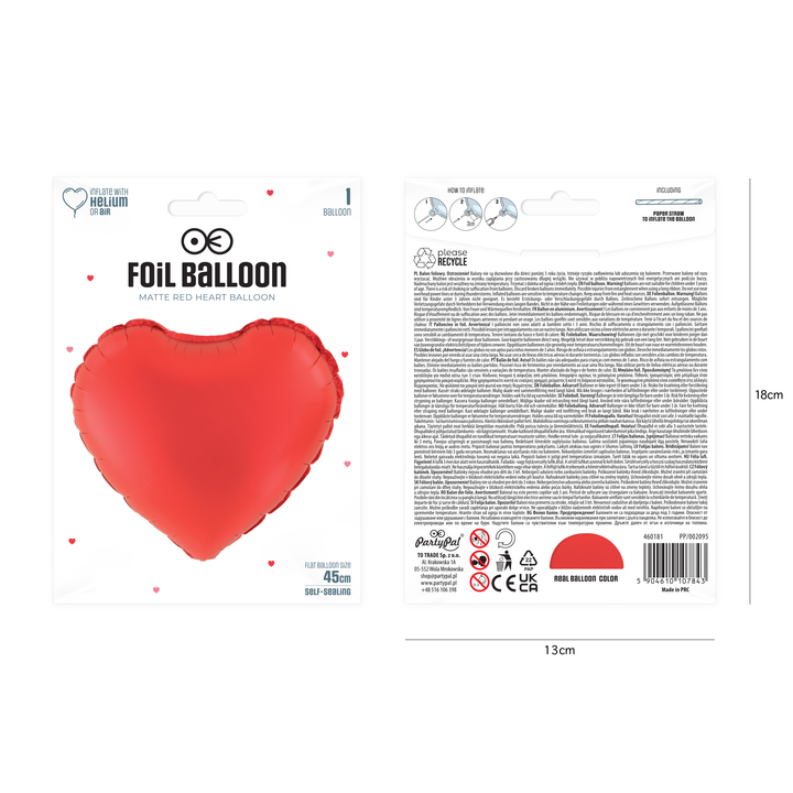 Balon foliowy Serce matowy czerwony 18cali