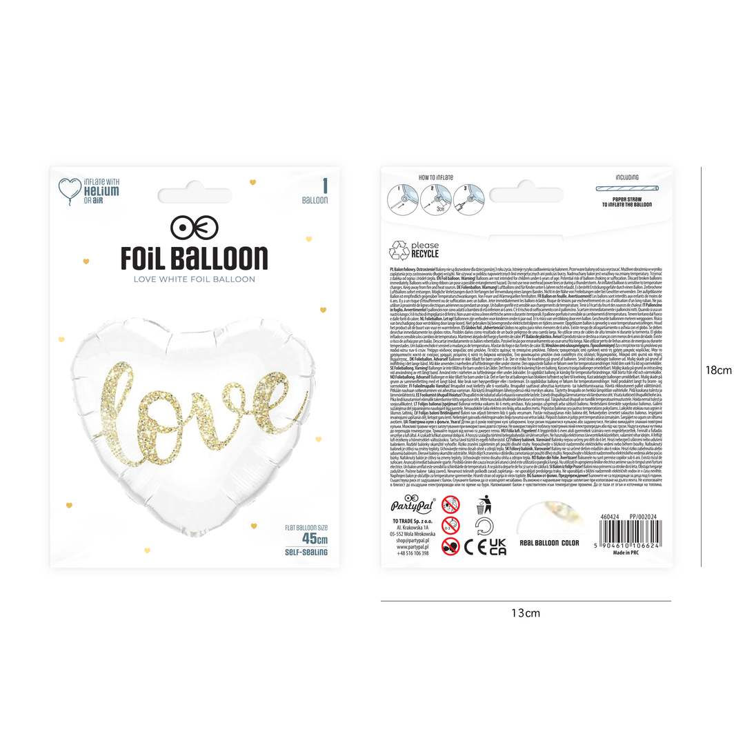Balon foliowy serce Love biały 18cali