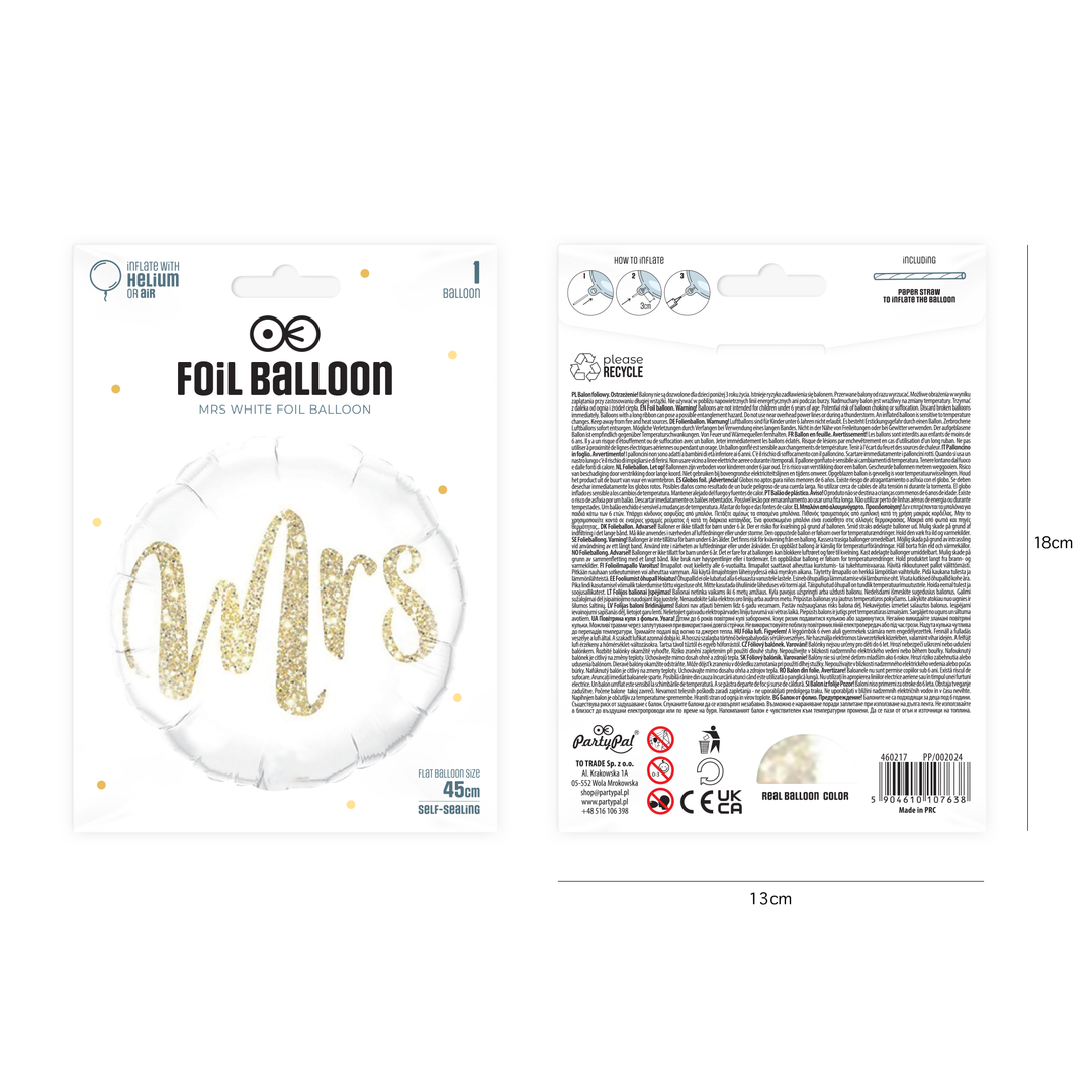 Balon foliowy MRS biały 18cali