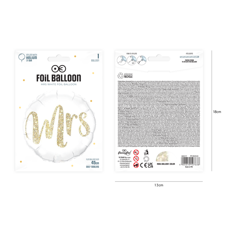 Balon foliowy MRS biały 18cali