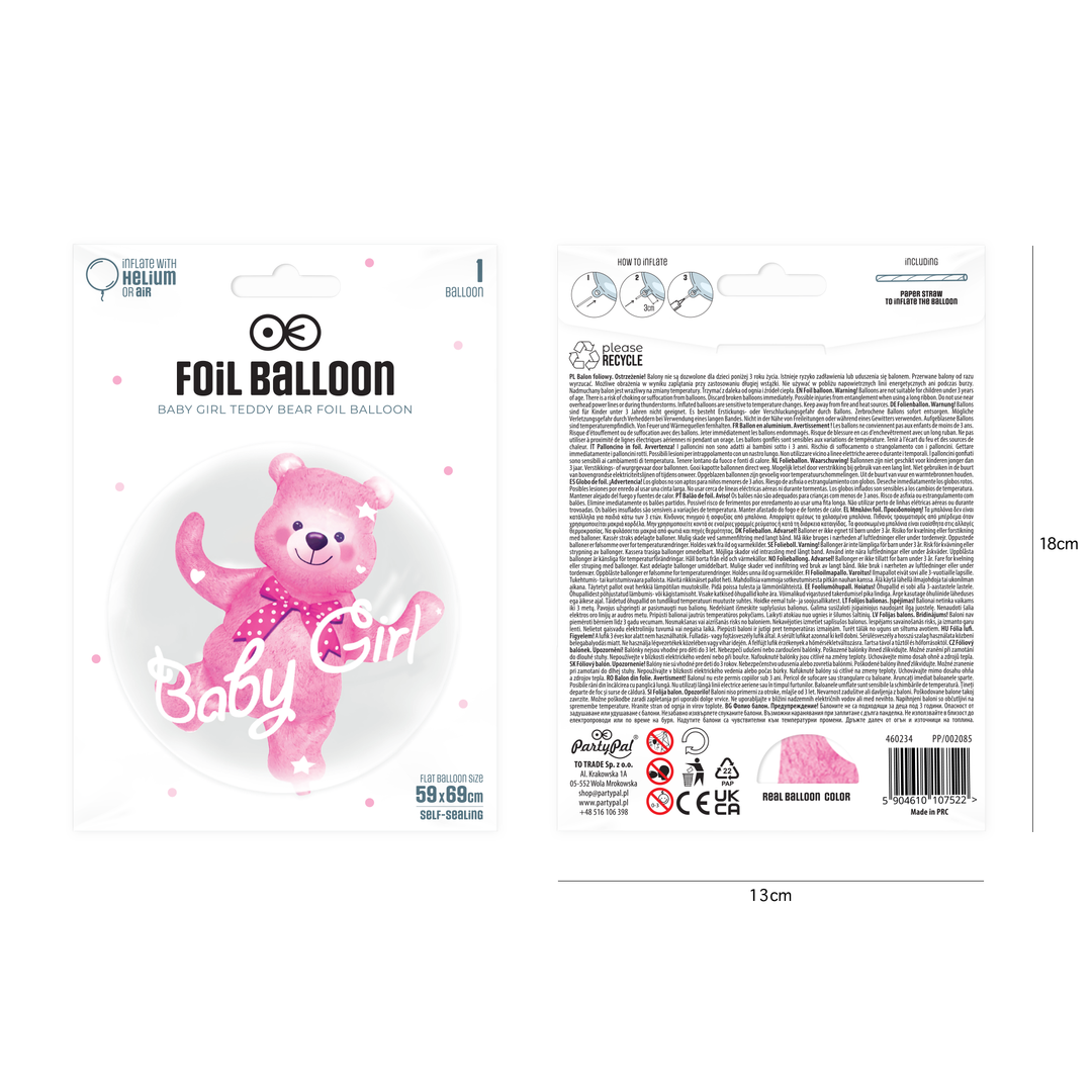 Balon foliowy baby Girl Miś 69x59cm