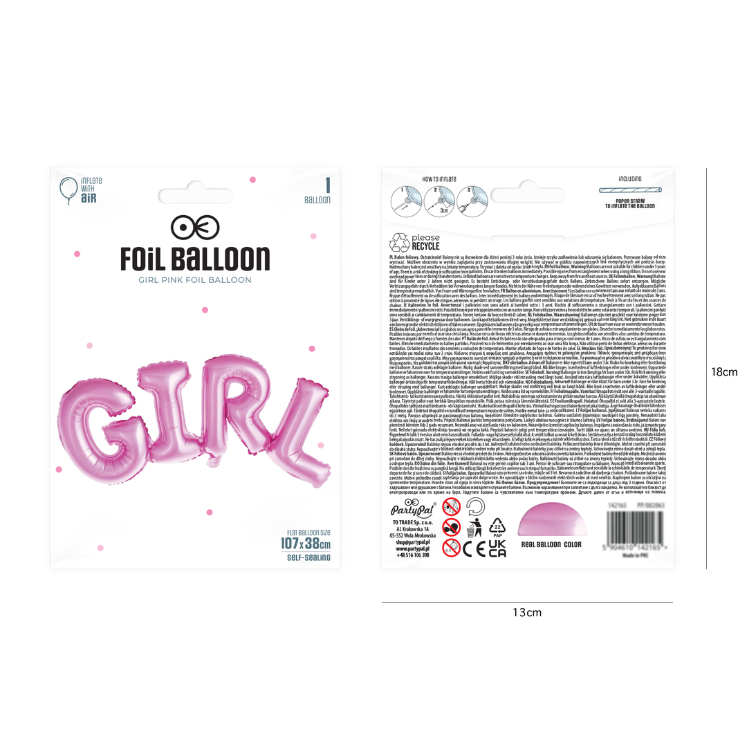 Balon foliowy GIRL 107cm x 38cm