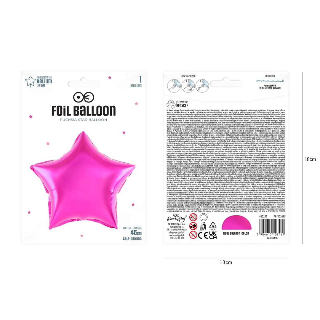 Balon foliowy Gwiazda fuksja 18cali