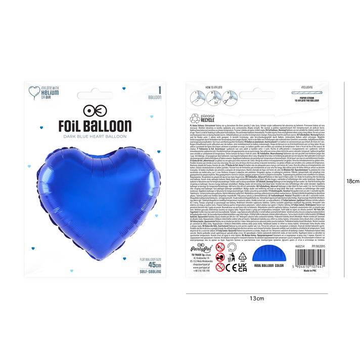 Folienballon „Herz“, dunkelblau, 18 Zoll, N