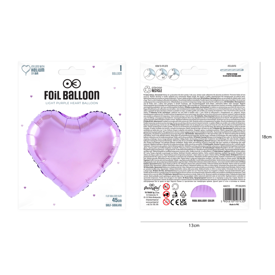 Balon foliowy Serce jasnofioletowy 18cali