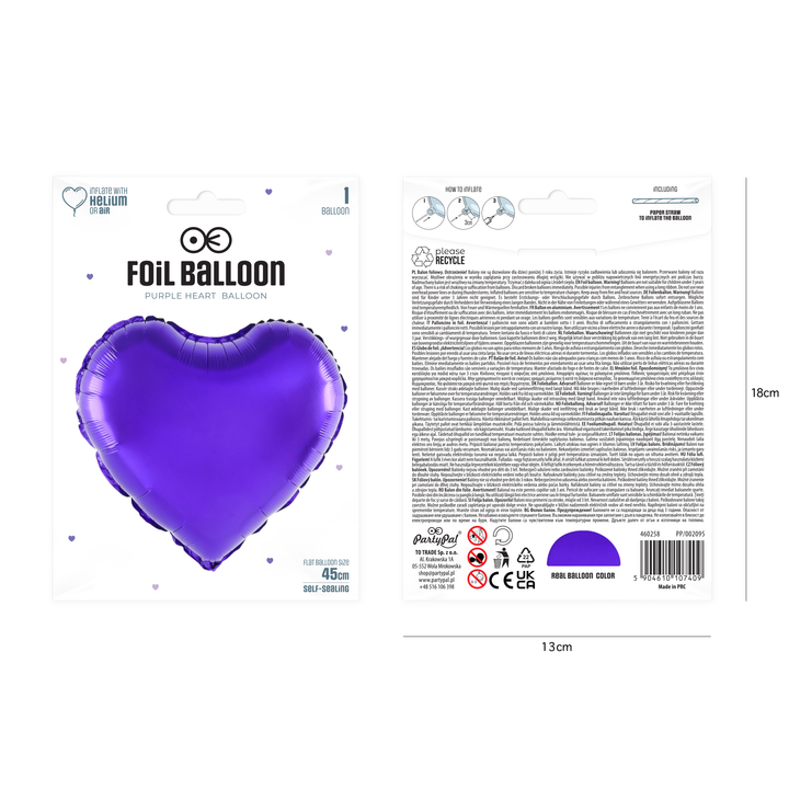 Balon foliowy Serce fioletowy 18cali