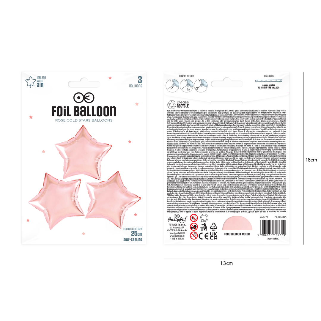 Balon foliowy Gwiazda rose gold 9cali 3szt.