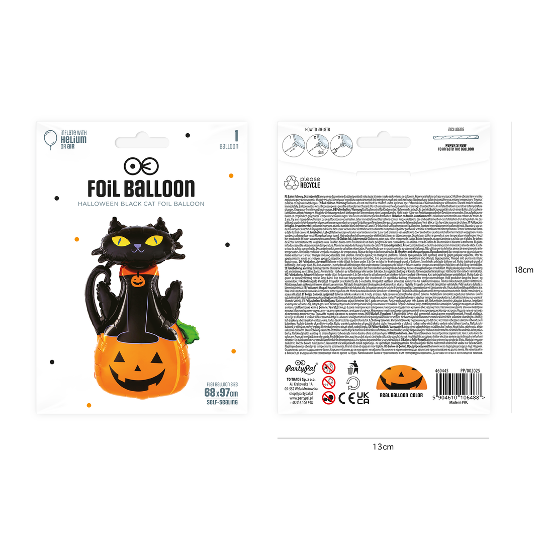 Balon foliowy Dynia z czarnym kotem Halloween 68x97cm