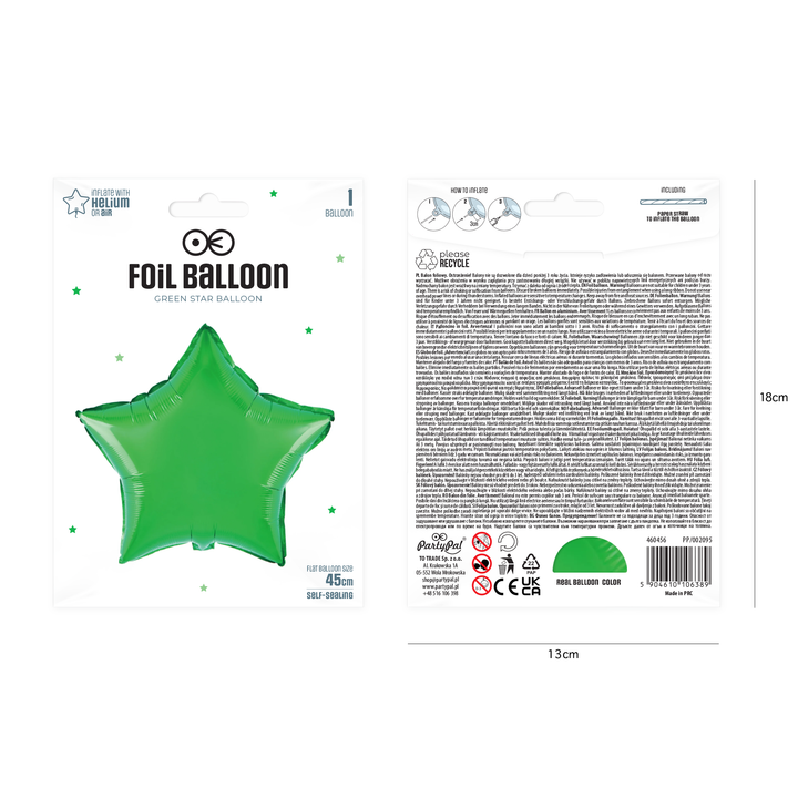 Balon foliowy Gwiazda zielony 18cali