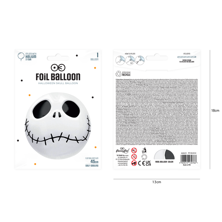 Globo de plástico con forma de calavera de Halloween, 45 cm