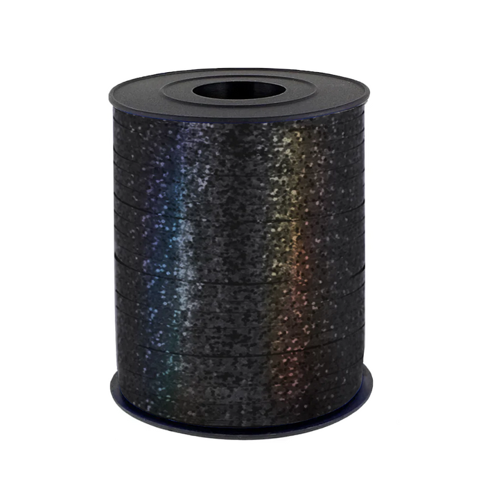 Holographic plastic ribbon black 225m
