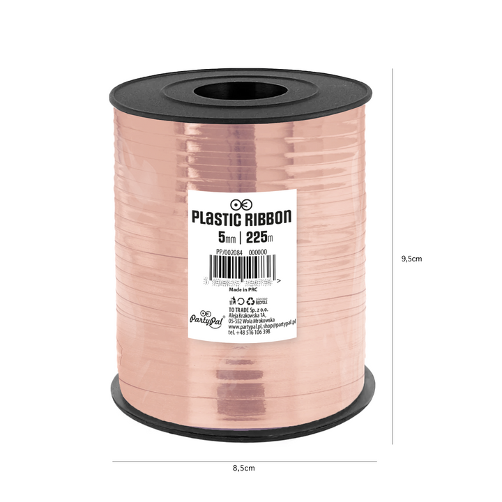 Shiny rose gold plastic ribbon 225m