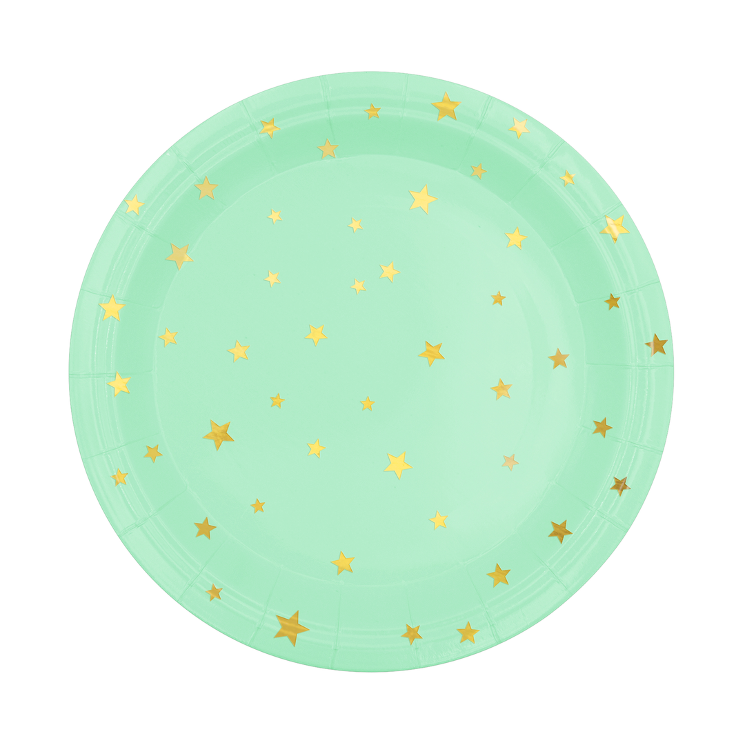 Mint paper plate with gold stars 7 inches 6 pcs.