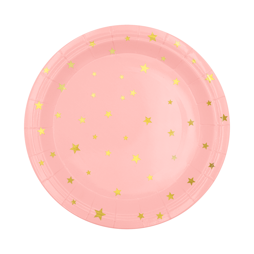Peach paper plate with gold stars 7 inches 6 pcs.