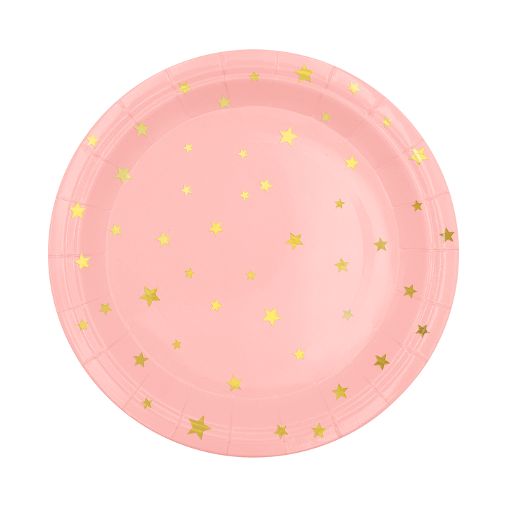 Peach paper plate with gold stars 7 inches 6 pcs.